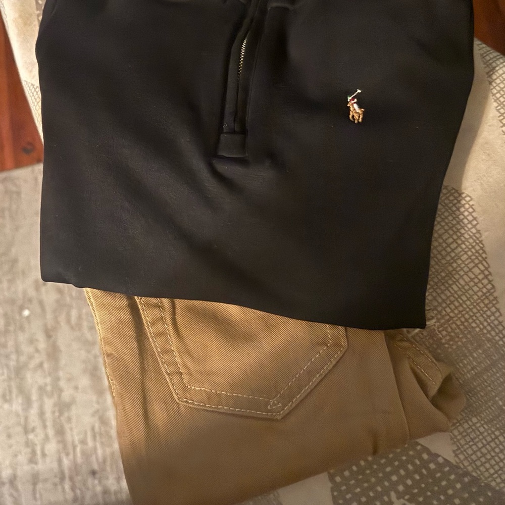 Polo by Ralph Lauren Black Hoodie & Khaki Pants Kids Matching Set